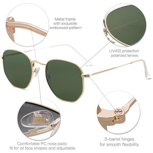SOJOS Square Polarized Sunglasses for Women Men Small Hexagonal Polygon Shades SJ1072 - color: Turquoise