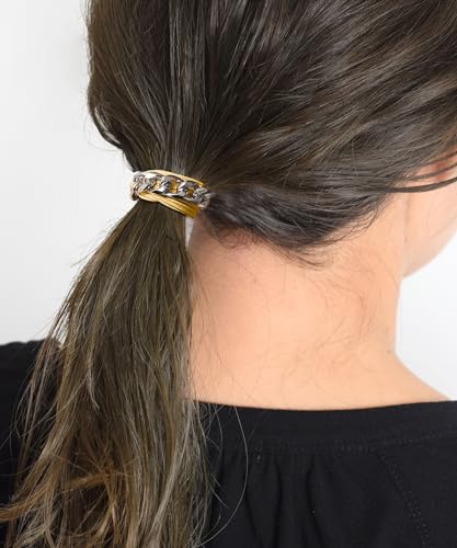 Ponytail Holders Hair Ties, Girls Soft Elastic Hair Tie Bracelet for Women with Silver Jewelry Cute Stretchy Pony Tails Hair Ties for Girls Gifts (Caramel with Silver) - color: Caramel-05