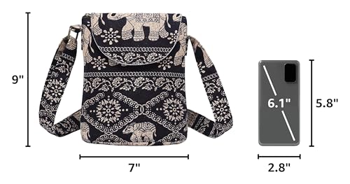 OPQRSTU Women's Retro Small Size Canvas Shoulder Bag Hippie Boho Crossbody Handbag - color: Black