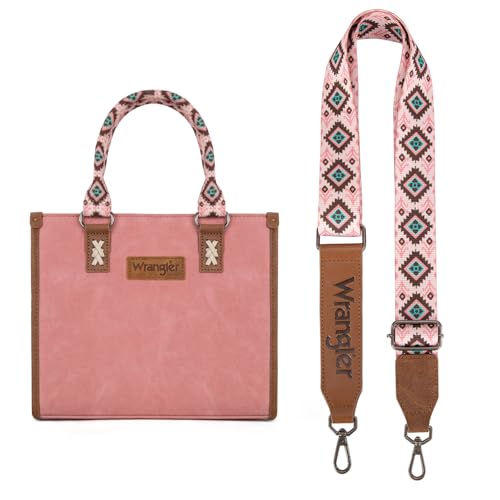 Montana West Wrangler Tote Bag for Women Aztec Western Retro Purse Top Handle Handbags - color: B-aztec-pink
