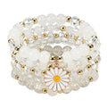 LOTSOF Boho Flower Beaded Bracelet Set for Women - Multilayer Crystal & Flower Charm Stackable Bracelets, Fashion Jewelry Gift for Her - color: White