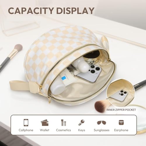 Checkered Crossbody Bag for Women Bum Bag Spacious Nylon Fanny Packs Cross Body Shoulder Purses Bag Handbags - color: Beige Checkered