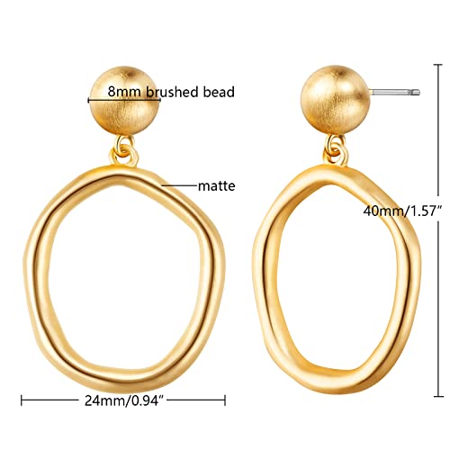 Stud Earrings for Women 14k Gold Plated Geometric Dangle Earrings Lightweight Minimalist Handmade Hammered Texture Oval Disc Drop Double-layer Big Hoop Dangle Earrings for Women - color: Big Hoop-Gold