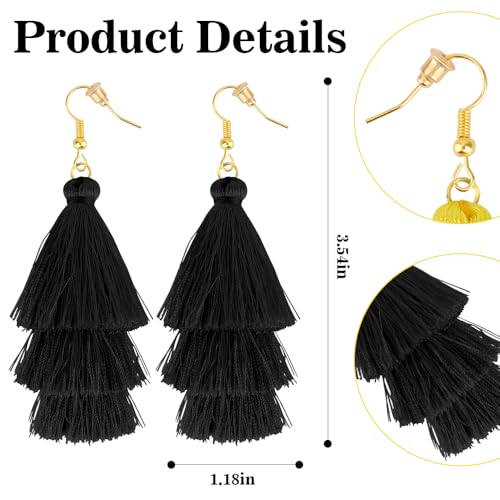 Earrings for Women Dangling, Layered Tassel Earrings Fringe Earrings Bohemian Studs Drop Earrings - color: Black
