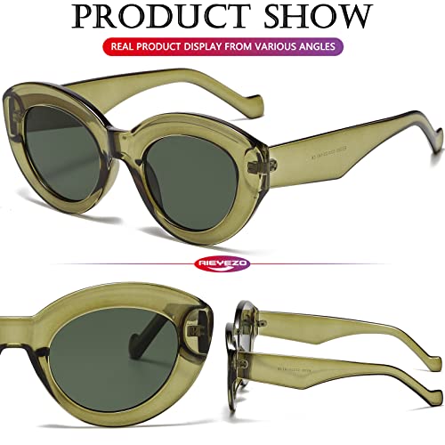 AIEYEZO Oversized Cat Eye Sunglasses for Women Cute Oval Thick Frame Cateye Sun Glasses Chic Retro Style Shades - color: A3 Olive Green