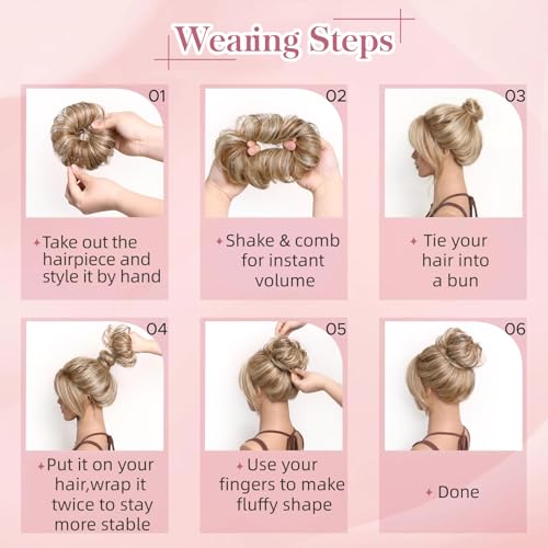 Messy Bun Hair Piece Real Human Hair Scrunchie Updo Extensions For Women Fake Buns Chignon Wig Thick Volume Heat Friendly Donut Ponytail Elastic Band AshBlonde/DarkBlonde - color: AshBlonde/DarkBlonde