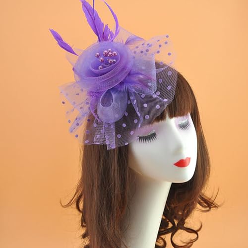 Fascinators Hat Pearl Earrings Necklace Bracelets Gloves 1920s Headband Hair Clips Women Flower Mesh Feather Headpiece Headwear Halloween Carnival Cocktail Wedding Tea Party Accessories Purple - color: Purple