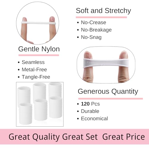 LuSeren 120 Pcs No Damage Hair Ties for Thick Hair, Large Soft Seamless Nylon Hair Elastics for Women, Ponytail Holders Accessories –White - color: White