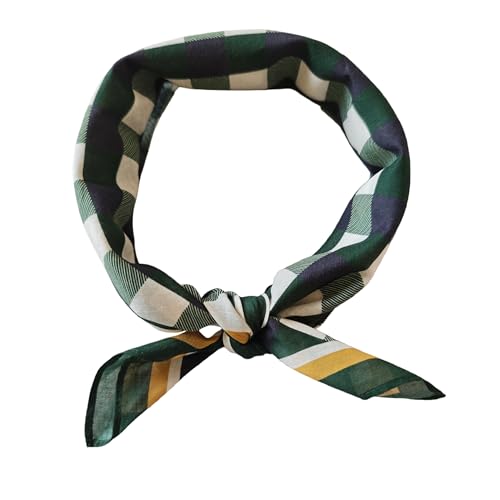 Single Pack Bandanas 60s Premium Cotton Soft Thin Handfeel Large Handkerchief for Men and Women - color: Green Plaid
