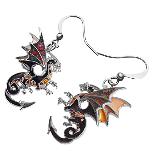 Enamel Alloy Dinosaur Fantasy Dragon Earrings Drop Dangle Unique Animal Jewelry For Women Dragons Gifts - color: Clay