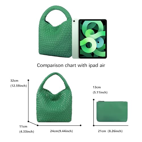 Woven Purses Bag for Women, Vegan Leather Handwoven Bags with Mini Handmade Purse - color: Forest Green