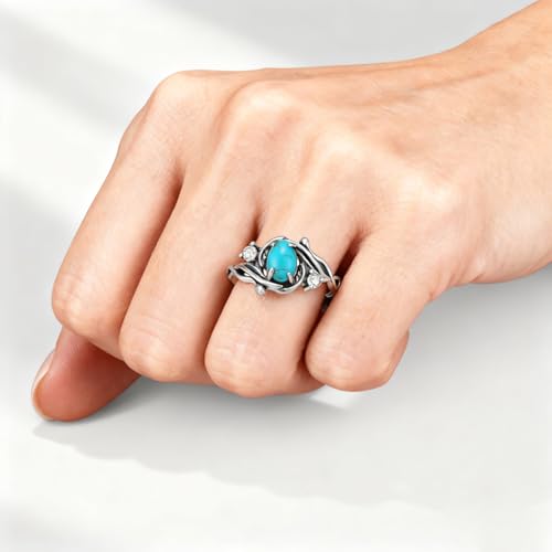 Boho Rings 925 Sterling Silver Turquoise Ring Western Jewelry Women's Eternity Rings Christmas Jewelry Gifts for Wife Mom Size 7-9 - style: Turquoise-3