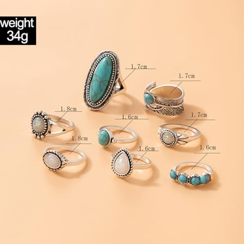 Western Rings Set for Women Red Boho Turquoise Ring Vintage Stackable Knuckle Rings Bohemian Cowboy Cowgirl Jewelry Country Concert Outfits - color: turquoise B