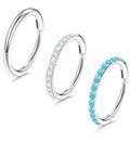 3pcs Nose Rings Hoops - 316L Surgical Steel Nose Hoops 16G/18G/20G CZ Opal Turquoise Clicker Septum Nose Ring Lip Helix Cartilage Hoop Earring Daith Rook Conch Body Piercing Jewelry for Women Men 6mm 8mm 10mm - color: Silver, size: 20 gauge(0.8mm)-10mm