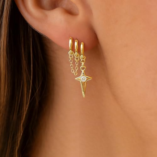 Gold Earrings for Women Trendy, Simple Dainty 14K Gold Plated Paperclip Square Chain Link Dangle Hoops Earrings Pin Stud Huggie Earrings Lightweight Hypoallergenic Minimalist Aesthetic Gold Jewelry for Christmas Gifts - color: drop arrings-2