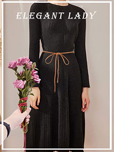 TeeYee Waist Belt Woven Knitted Rope/Chain PU leather 3 Pieces Tassel Rope Skinny Belt - color: 103bluegreen