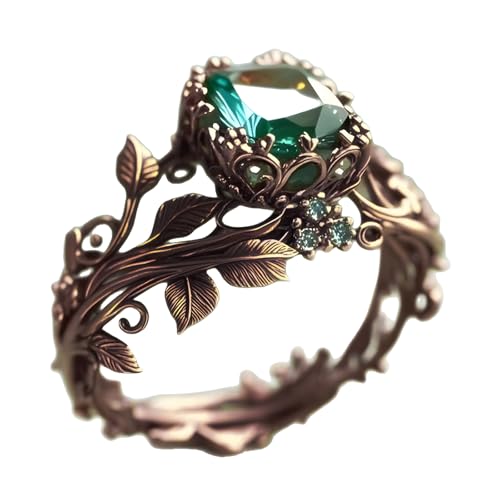 Green Emerald Leaf Wedding Ring Vintage Green Gemstone Leaf Rings