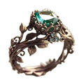 Green Emerald Leaf Wedding Ring Vintage Green Gemstone Leaf Rings