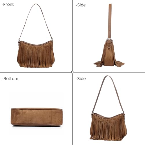 Fringe Shoulder Bag for Women Underarm Suede Western Hobo Purses and Handbags Trendy Crossbody Purse with Tassel - color: Brown