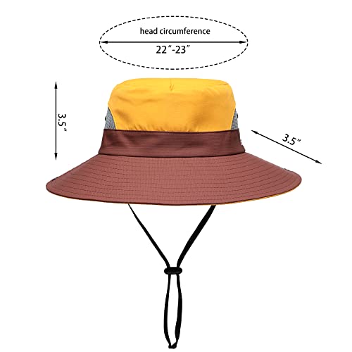 Womens Summer Sun Hat Beach Hat Wide Brim Outdoor UV Protection Hat Foldable Cool Mesh Ponytail Bucket Hat - color: Yellow-brown