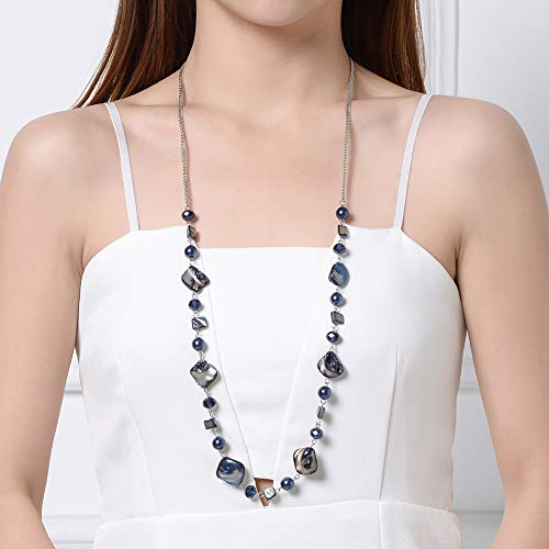 PEARL&CLUB Long Beaded Necklaces For Women - Sweater Chain Fashion Jewelry Necklace Gifts For Women - color: 35-Navy blue