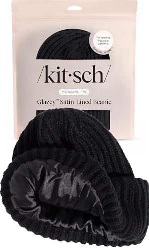 Kitsch Glazey™ Satin Lined Beanie for Men and Women – Cozy Winter & Anti Frizz Beanies for Men, Stylish Hat for All Hair Type - color: Black
