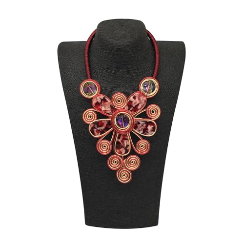 Statement African Necklace For Women African Jewelry Costume Earring Sets Tribal Fashion Colorful Big Rhinestone Crystal Pendent Collar Choker Bold Chunky Bib Handmade - color: E red