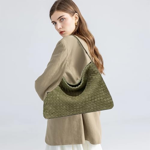 JINMANXUE Women Boston Bag, Woven Hobo Tote Handbag and Purses, Female Satchel Messenger Bags, Fashion Shoulder Crossbody Bag - color: Frosted Beech