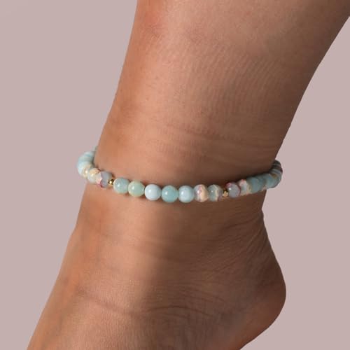 Softones 6mm Natural Stone Anklet for Women Gemstone Ankle Bracelets for Women Healing Energy Crystal Anklets Adjustable(8.5-10 Inches) - color: agalmatolite