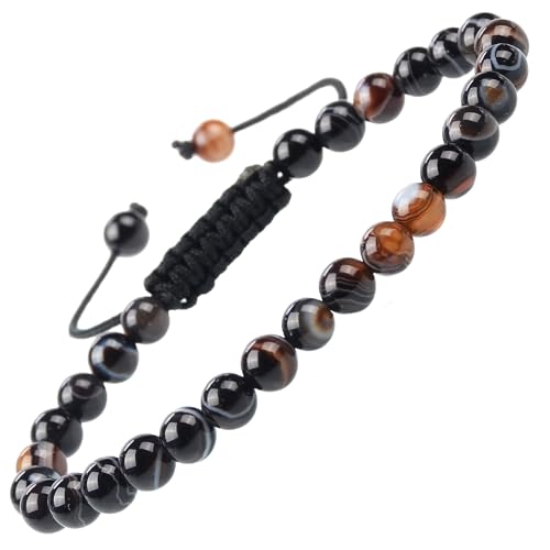 MASSIVE BEADS Natural Healing Power Gemstone Crystal Beads Unisex Adjustable Macrame Bracelets - color: Evil Eye Agate, size: 6mm