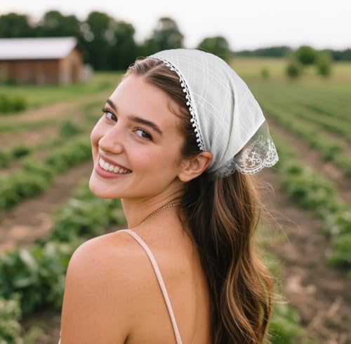 Huachi White Bandanas Head Scarf Headband for Women’s Hair - Lace Hair Scarf Bandana Headband - Cute Stylish Head Kerchief Summer Accessories - color: White