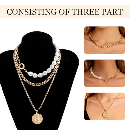 Gold Stack Necklace Chunky Necklaces for Women Trendy Coin Pendant Long Necklaces Western Jewelry for Women Cowgirl Cowboy Chic Country Outfit Boho Accessories Birthday Jewelry Gifts - color: A Layered Pearl Chain Coin Necklaces
