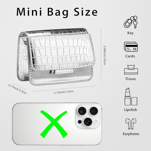 Sightor Silver Mini Crossbody Bag for Women, PU Leather Small Evening Purse, Dressy Clutch Handbag for Nightclub Parties - color: Silver