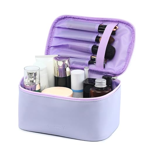 Meiyuuo Makeup Bag Large Cosmetic Bags for Women Girls Cute Travel Zipper Pouch Toiletry Organizer for Beauty Essentials Waterproof (Lavender Purple) - color: LIGHT PURPLE