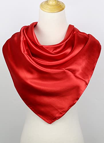 vabovin Satin Head Scarf for Women Solid Color, 35×35 in | Silk Feel Neckerchief, Hair Scarf, Fashion Bandana, Headscarf, Headband, Hair Wrap Sleeping, Daily Fashion Styling - color: 216 Red