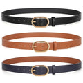 XZQTIVE 3 Pack Plus Size Women's Leather Belts for Jeans Pants Dress Fashion Gold Buckle Ladies Waist Belt - color: E-black+brown+navy, size: Medium: fits waist from 31"-37"