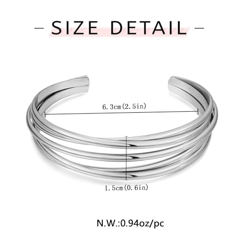 WOWORAMA Chunky Cuff Bracelets for Women Multi-layer Cross Wire Open Bangle Bracelet Adjustable Chunky Wide Open Wrist Arm Cuffs Wrap Bracelet Gold/White Gold - color: White-Gold Five-Layer Cuff