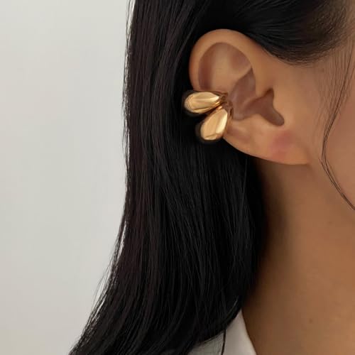 Ear Cuffs Non Piercing Chunky Water Droplet Ear Cuff Earrings for Women Trendy Clip on Cartilage Simple C-Shaped Diamond Studded Ear Clip Jewelry Best Gifts 2026 - color: C-Gold