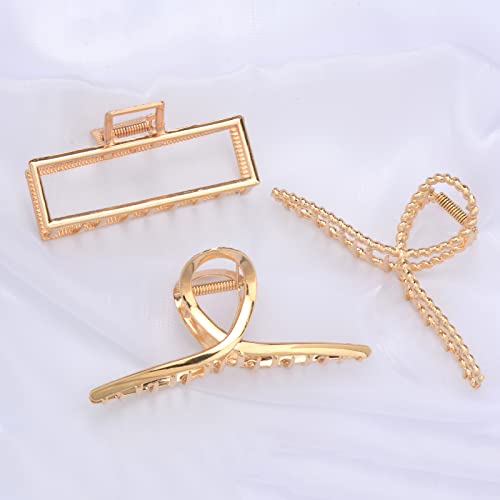Parcce 4 Pack Large Metal Hair Clips for Thin to Thick Curly Hair, 4.3 Inch Big Nonslip Gold Color Clamps, Perfect Fashion Jaw Claw Hair Styling Accessories for Women and Girls, Christmas Gifts