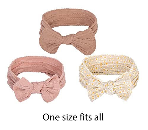 Baby-Girls Floral-Bows-Headband Baby-Turban-Knotted-Elastic-Soft-Headwrap for Newborn-Infant-Toddler Hair-Accessories - color: Khaki+Pink+Floral 3pcs