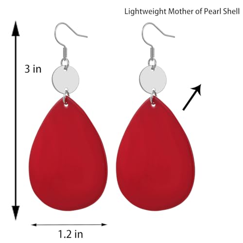 Elisheva Bohemian Lightweight Mother of Pearl Shell Drop Dangle Earrings for Women, Boho Chic Hippie Waterdrop Statement Jewelry Gift - color: red