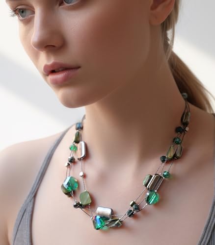 FULU AUTUMN Beaded Statement Necklaces for Women Shell Bead Chunky Collar Necklace Summer Layer boho Costume Jewelry for Her - color: Green