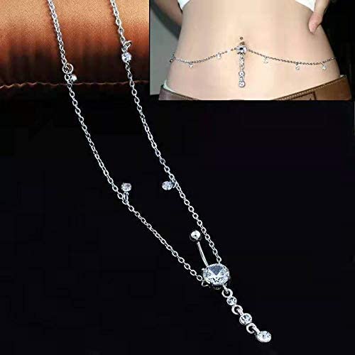 KunBead Piercing Navel Waist Chain Belly Button Ring Surgical Steel Sexy Love Dangle Body Jewelry - color: white