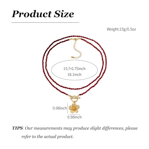 Red Beaded Necklace for Women Choker Gold Toggle Clasp Layered Stack Dainty Statement Western Boho Trendy Summer Vacation Necklaces Birthday Jewelry Gifts - color: B1:Red Beaded Necklace