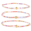 Colorful Beaded Bracelet Stack for Women,3PCS Handmade Bohemian Gold Plated Ball Stretch Stackable Bracelets Set Fashion Jewelry Gift Friendship - color: Pink