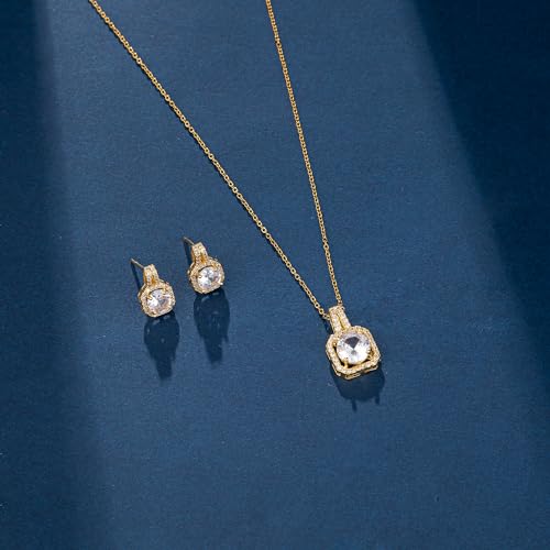 Paxuan 4pcs Cubic Zirconia Wedding Jewelry Sets for Bride Bridesmaid Cubic Zirconia Pendant Necklace Earrings Link Tennis Bracelet Open Ring Set for Women - color: Gold Plated White Cubic Zirconia