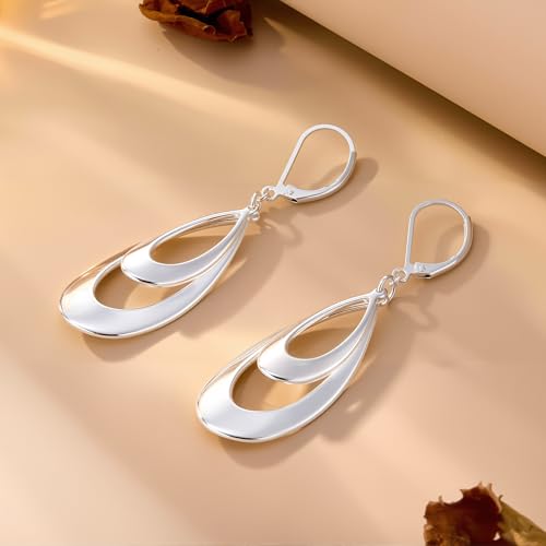 ALEXCRAFT Silver & 14K Gold Plated Teardrop Dangle Earrings Double Teardrop Leverback Dangle Earrings for Women Hypoallergenic Trendy Prom Fashion Jewelry Gifts - color: A Silver