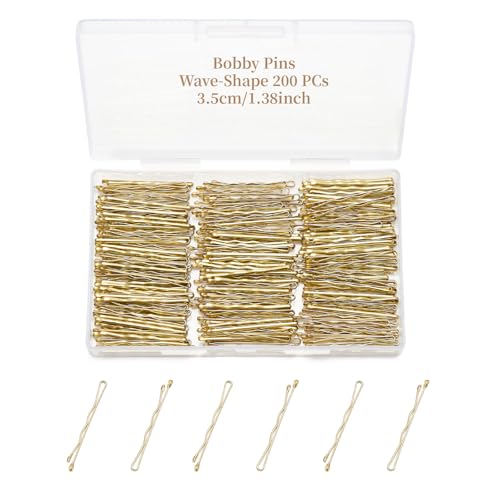 QIUTIMIY 200 Pcs 1.38 Inch Wave-Shaped Bobby Pins Golden Metal Hair Pins Hair Accessories for Women Stylists Hair Sticks Girl - color: Gold, size: Wave-1.38in