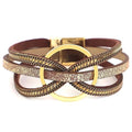 Fesciory Leopard Bracelet for Women, Boho Leather Wrap Multi-Layer Pearl Crystal Bracelet Bangle Jewelry - style: Circle(Brown)