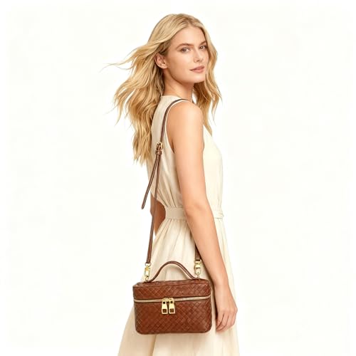 Trendy Shoulder Bags for Women Mini L19 Square Box Satchel Bag Cute PU Leather Crossbody Purse with Adjustable Strap - color: Brown